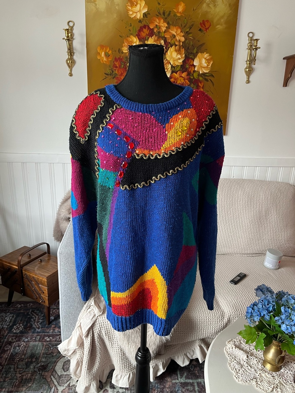 Women’s Vintage Multicolor Colorful Geometric Knit Sweater 😍 size M